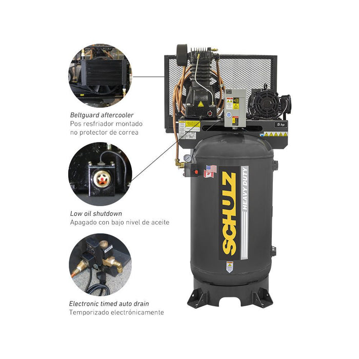 Schulz of America P7580VL30X Premium - 7.5hp Reciprocating Air Compressor, 80 Gallon Tank, MSL 30 MAX, 21.6 CFM