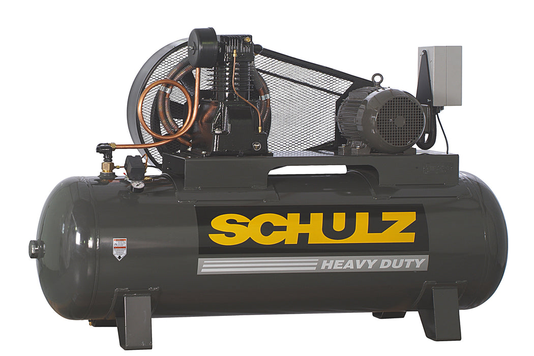 Schulz of America 10120HL40X-3 - 10hp Reciprocating Air Compressor, 120 Gallon Horizontal Tank, MSL-40MAX Pump, 28.4 CFM