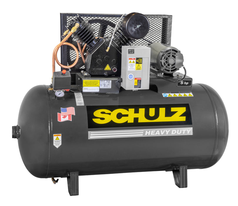 Schulz of America 580HV20X 5hp Heavy Duty V-Series Reciprocating Air Compressor, 80 Gallon Horizontal Tank, 15.6 CFM @ 175 PSI