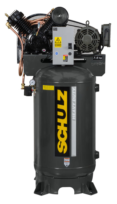 Schulz of America 7580VV30X 7.5hp Heavy Duty V-Series Reciprocating Air Compressor, 80 Gallon Vertical Tank, 20.1 CFM @ 175 PSI