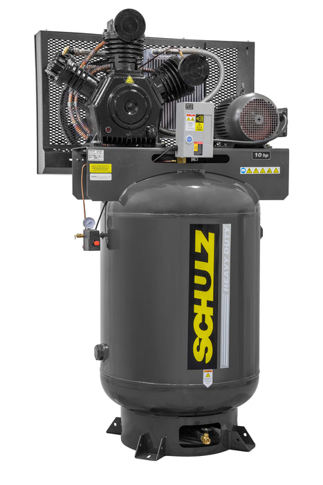 Schulz of America 10120VW40X 10hp Heavy Duty V-Series Reciprocating Air Compressor, 120 Gallon Vertical Tank, 25.9 CFM @ 175 PSI